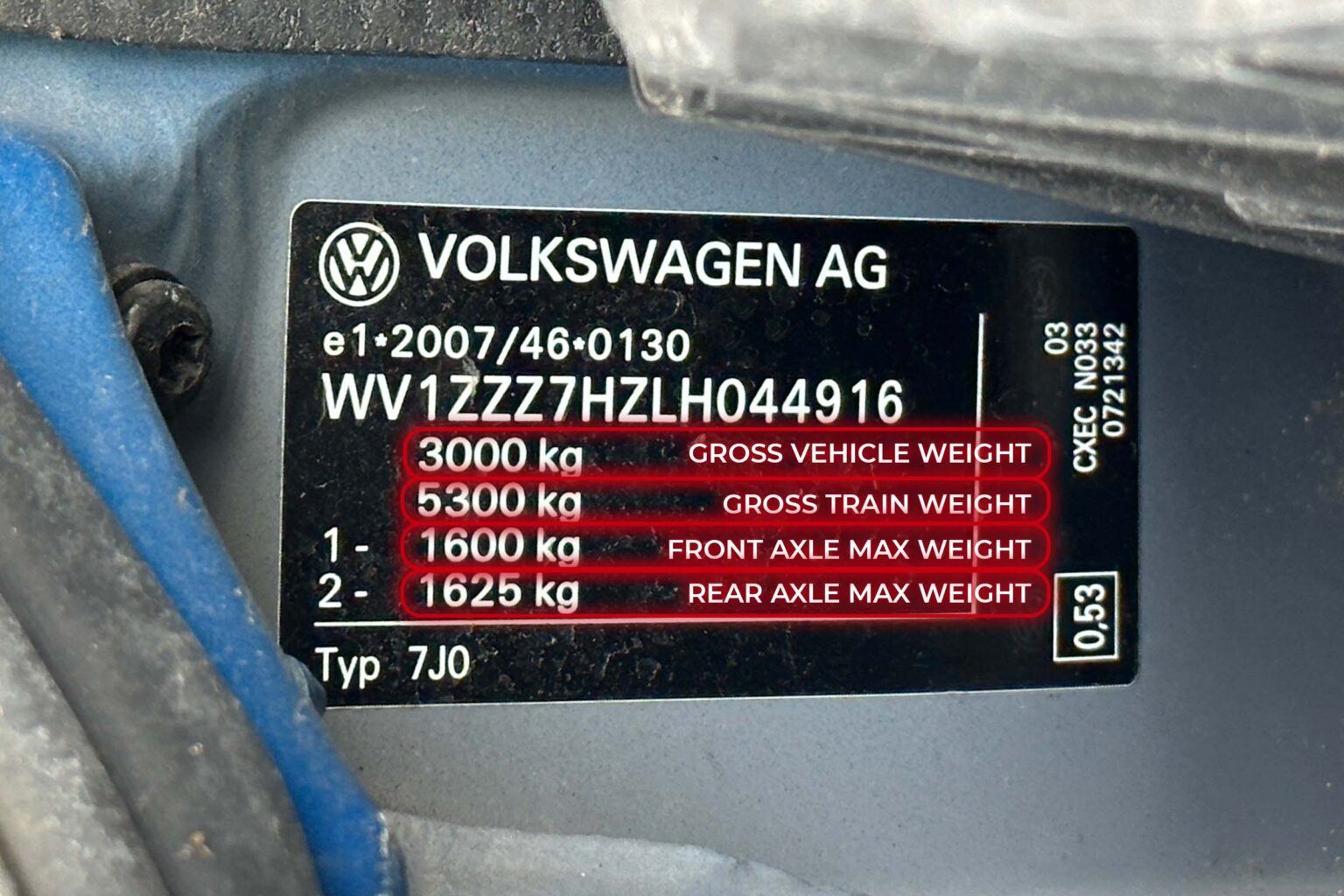 What is the towing capacity of a VW Transporter T4, T5, T6?